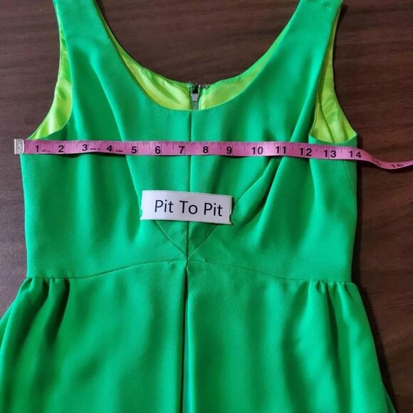 Roos Atkins Womens A Line Dress Green Pleated Mini Scoop Neck Sleeveless Zip 7 - Picture 8 of 10